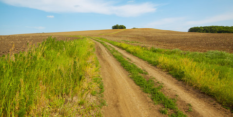 Russia, the road among fields