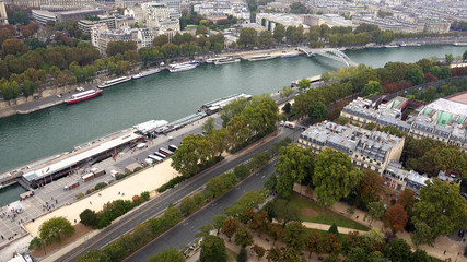 Paris aerial view of Seine river and bridges Alma and Debilly. Paris, France