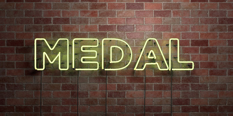Obraz premium MEDAL - fluorescent Neon tube Sign on brickwork - Front view - 3D rendered royalty free stock picture. Can be used for online banner ads and direct mailers..