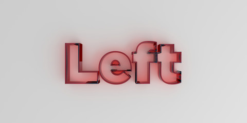 Left - Red glass text on white background - 3D rendered royalty free stock image.