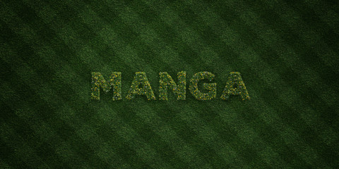 MANGA - fresh Grass letters with flowers and dandelions - 3D rendered royalty free stock image. Can be used for online banner ads and direct mailers..