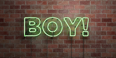 Obraz premium BOY! - fluorescent Neon tube Sign on brickwork - Front view - 3D rendered royalty free stock picture. Can be used for online banner ads and direct mailers..