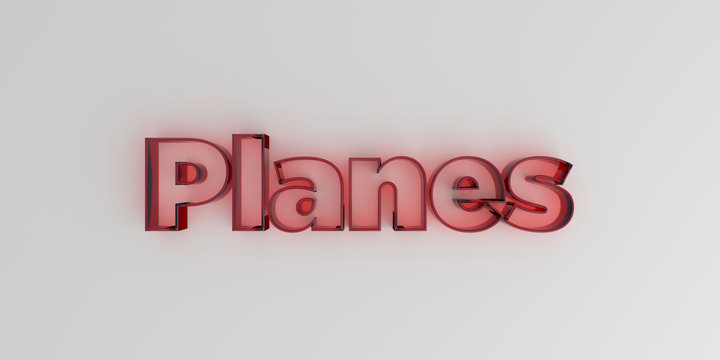 Planes - Red glass text on white background - 3D rendered royalty free stock image.