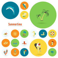 Fototapeta premium Summer and Beach Simple Flat Icons
