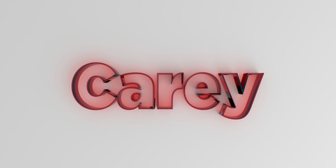 Carey - Red glass text on white background - 3D rendered royalty free stock image.