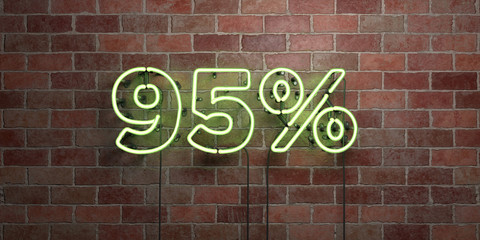 Obraz premium 95% - fluorescent Neon tube Sign on brickwork - Front view - 3D rendered royalty free stock picture. Can be used for online banner ads and direct mailers..