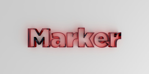 Marker - Red glass text on white background - 3D rendered royalty free stock image.