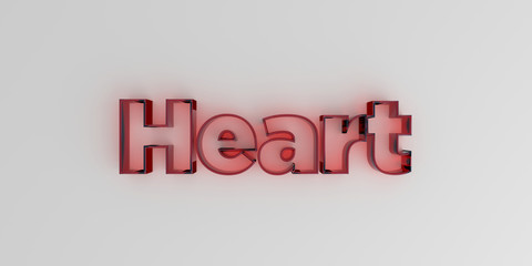 Heart - Red glass text on white background - 3D rendered royalty free stock image.