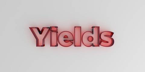 Yields - Red glass text on white background - 3D rendered royalty free stock image.