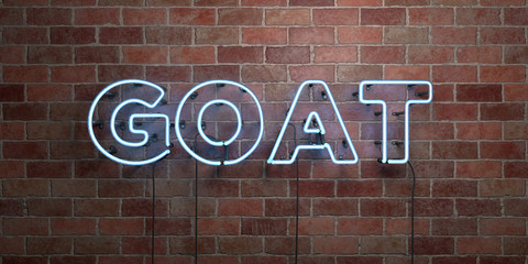 GOAT - fluorescent Neon tube Sign on brickwork - Front view - 3D rendered royalty free stock picture. Can be used for online banner ads and direct mailers..