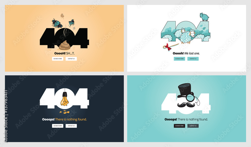 Aufkleber set of flat design 404 error page templates. vector concept illustrations of page not found for webs
