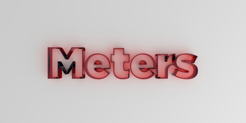 Meters - Red glass text on white background - 3D rendered royalty free stock image.