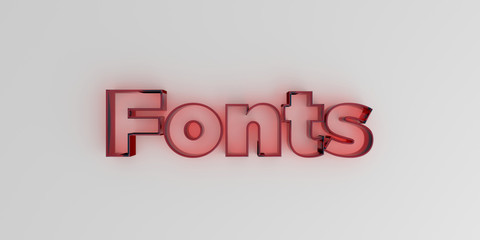 Fonts - Red glass text on white background - 3D rendered royalty free stock image.