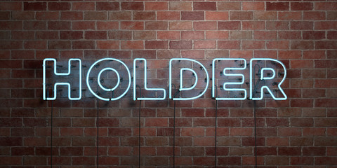 HOLDER - fluorescent Neon tube Sign on brickwork - Front view - 3D rendered royalty free stock picture. Can be used for online banner ads and direct mailers..