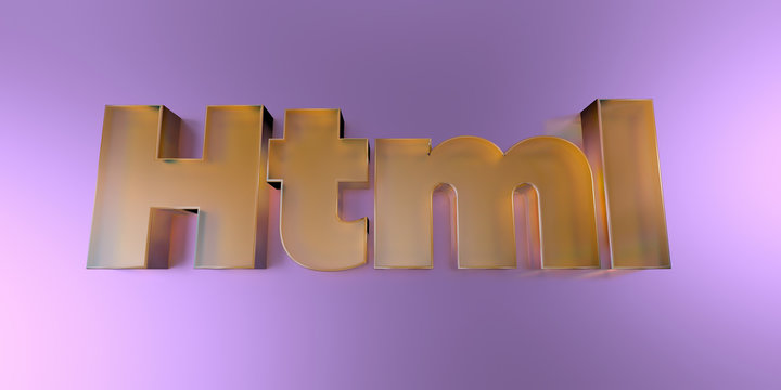 Html - colorful glass text on vibrant background - 3D rendered royalty free stock image.