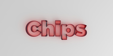 Chips - Red glass text on white background - 3D rendered royalty free stock image.