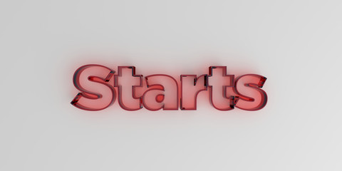 Starts - Red glass text on white background - 3D rendered royalty free stock image.