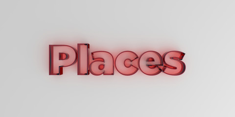 Places - Red glass text on white background - 3D rendered royalty free stock image.