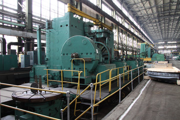 Fototapeta premium Manufacture of water turbines. The huge machine turbine production. Large parts of the plant.