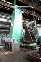 Manufacture of water turbines. The huge machine turbine production. Large parts of the plant.