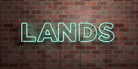 Obraz premium LANDS - fluorescent Neon tube Sign on brickwork - Front view - 3D rendered royalty free stock picture. Can be used for online banner ads and direct mailers..