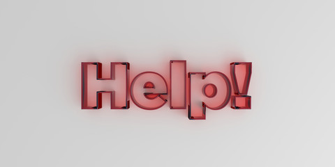 Help! - Red glass text on white background - 3D rendered royalty free stock image.