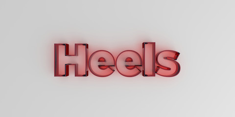 Heels - Red glass text on white background - 3D rendered royalty free stock image.