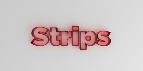 Strips - Red glass text on white background - 3D rendered royalty free stock image.