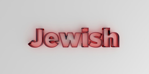 Jewish - Red glass text on white background - 3D rendered royalty free stock image.