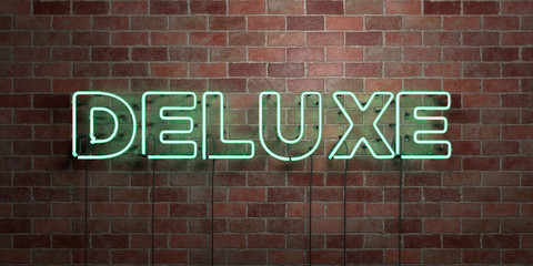 Obraz premium DELUXE - fluorescent Neon tube Sign on brickwork - Front view - 3D rendered royalty free stock picture. Can be used for online banner ads and direct mailers..