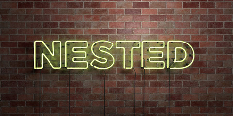 NESTED - fluorescent Neon tube Sign on brickwork - Front view - 3D rendered royalty free stock picture. Can be used for online banner ads and direct mailers..