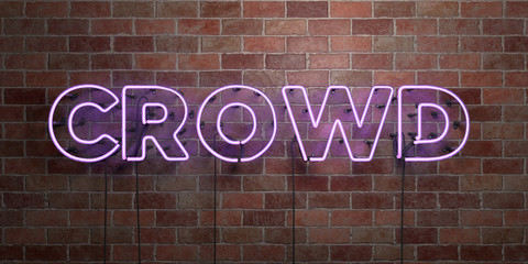 CROWD - fluorescent Neon tube Sign on brickwork - Front view - 3D rendered royalty free stock picture. Can be used for online banner ads and direct mailers..