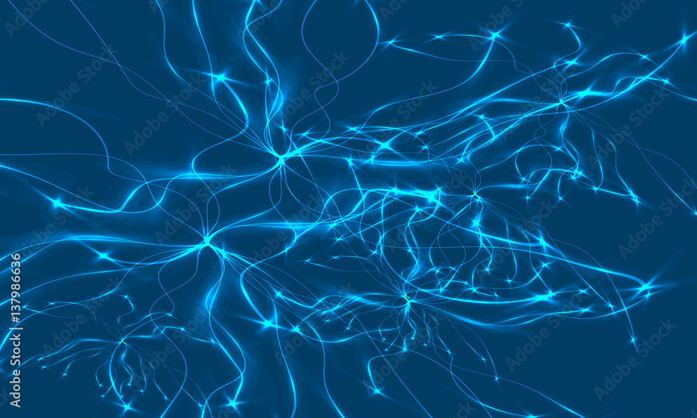 Poster blue vector background with abstract lines and lights