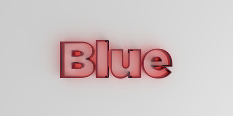Blue - Red glass text on white background - 3D rendered royalty free stock image.