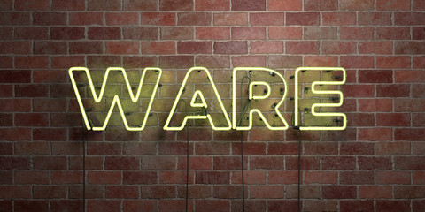 WARE - fluorescent Neon tube Sign on brickwork - Front view - 3D rendered royalty free stock picture. Can be used for online banner ads and direct mailers..