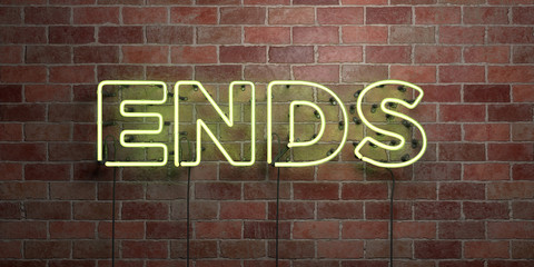 Obraz premium ENDS - fluorescent Neon tube Sign on brickwork - Front view - 3D rendered royalty free stock picture. Can be used for online banner ads and direct mailers..