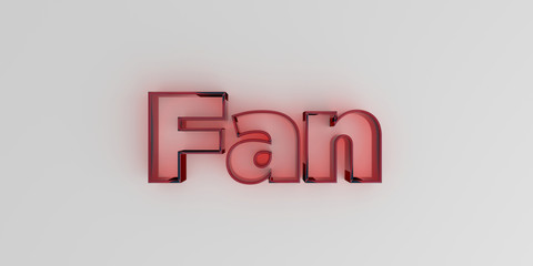 Fan - Red glass text on white background - 3D rendered royalty free stock image.