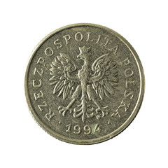 1 polish zloty coin (1994) reverse isolated on white background