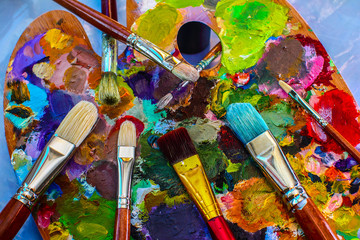 Artistic brushes and palette