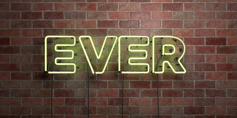 EVER - fluorescent Neon tube Sign on brickwork - Front view - 3D rendered royalty free stock picture. Can be used for online banner ads and direct mailers..
