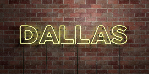 Obraz premium DALLAS - fluorescent Neon tube Sign on brickwork - Front view - 3D rendered royalty free stock picture. Can be used for online banner ads and direct mailers..