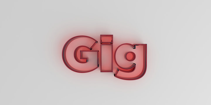 Gig - Red glass text on white background - 3D rendered royalty free stock image.