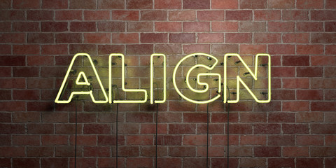 ALIGN - fluorescent Neon tube Sign on brickwork - Front view - 3D rendered royalty free stock picture. Can be used for online banner ads and direct mailers..
