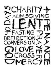 Lent cloud of words in grunge ashes style for the season of Lent