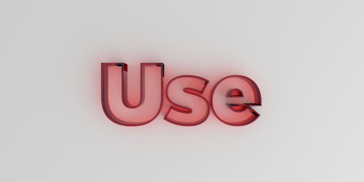 Use - Red glass text on white background - 3D rendered royalty free stock image.