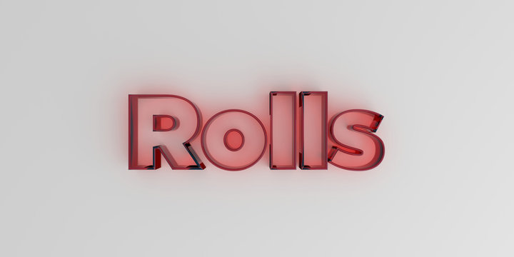 Rolls - Red glass text on white background - 3D rendered royalty free stock image.