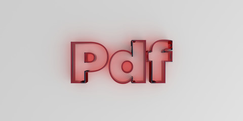 Pdf - Red glass text on white background - 3D rendered royalty free stock image.