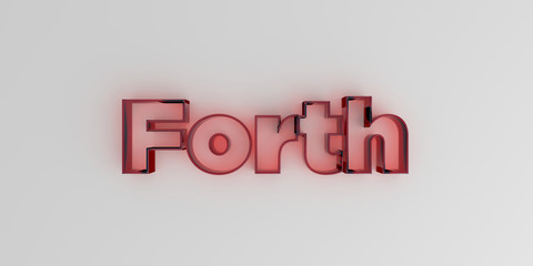 Forth - Red glass text on white background - 3D rendered royalty free stock image.