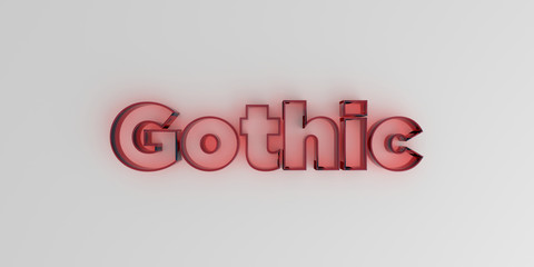 Gothic - Red glass text on white background - 3D rendered royalty free stock image.