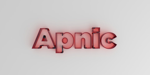 Apnic - Red glass text on white background - 3D rendered royalty free stock image.